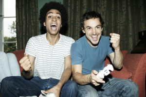 Friends playing video game
